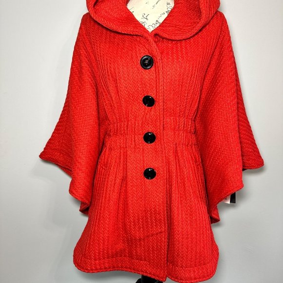 Steve Madden | NWT Red Coral Hooded Knit Design Jacket | Size M(Adjustable) - Picture 4 of 12